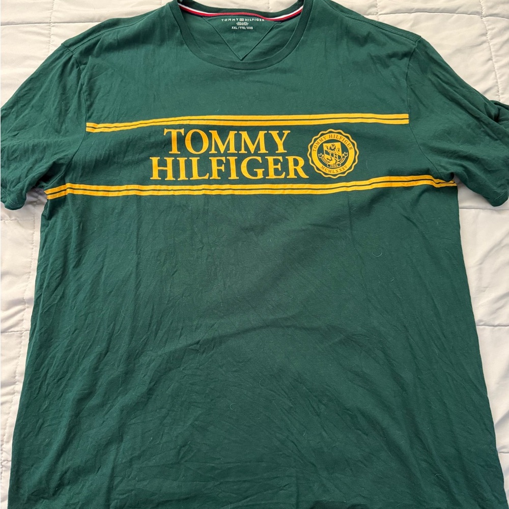 Tommy Hilfiger Green and Yellow Logo T-Shirt